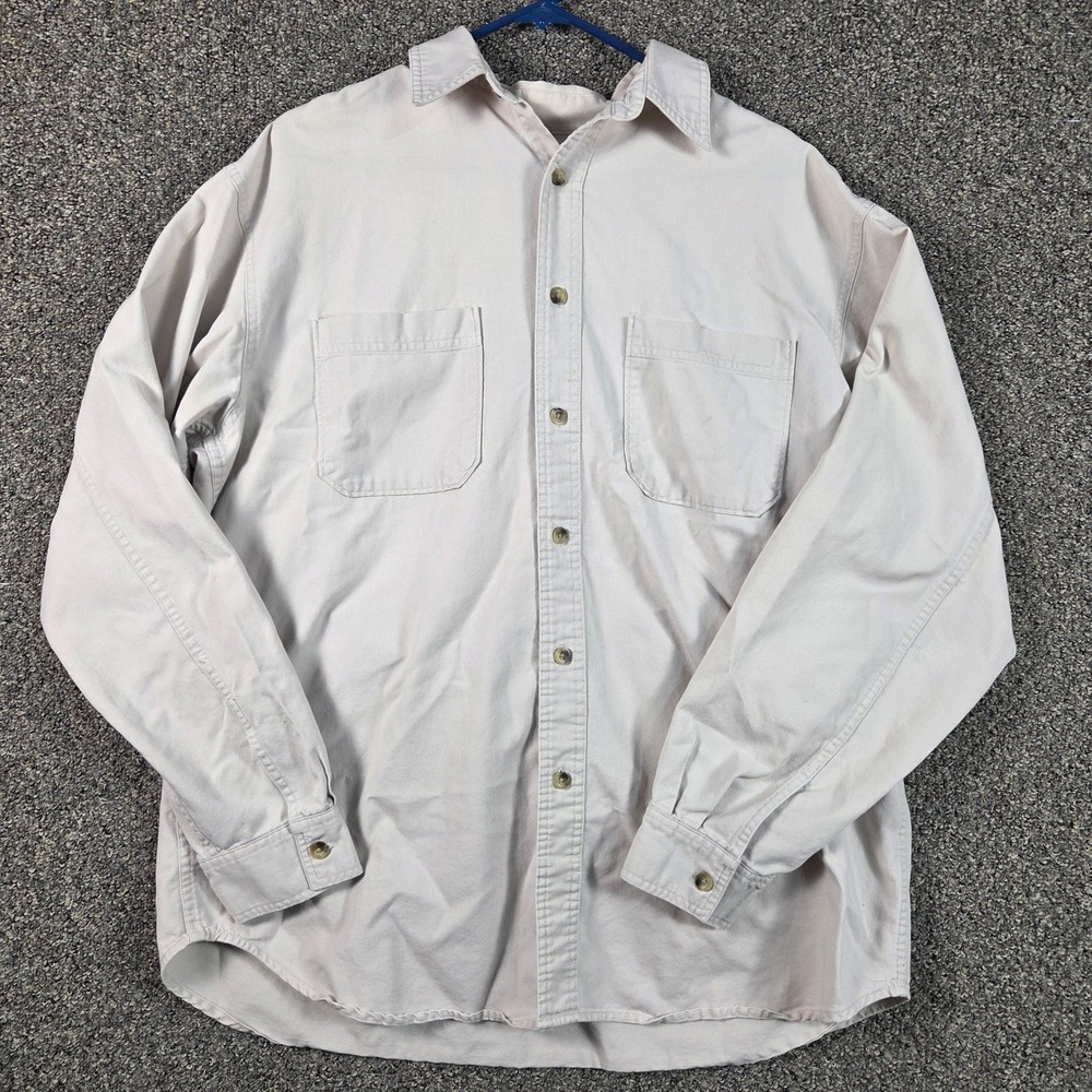 High‎ Sierra Button Down Shirt Mens Medium Beige Long Sleeve Cotton Twill Pocket